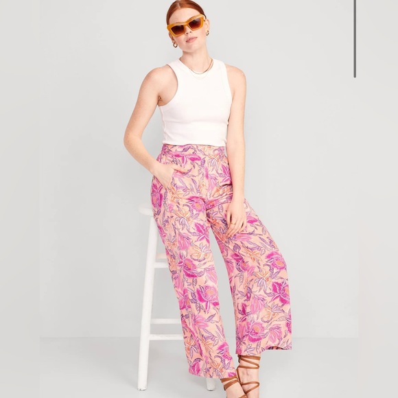 ๐๐ธ Peach Floral Print High-Waisted Playa Soft-Spun Wide-Leg Pants Size M - Picture 5 of 10
